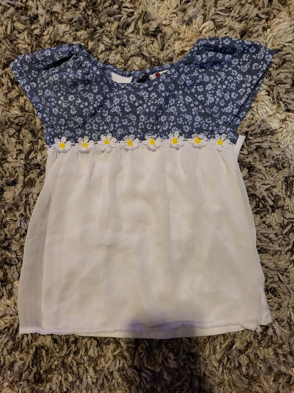 Speechless Girls Blue Floral Yoke with White Daisy-Trim Top